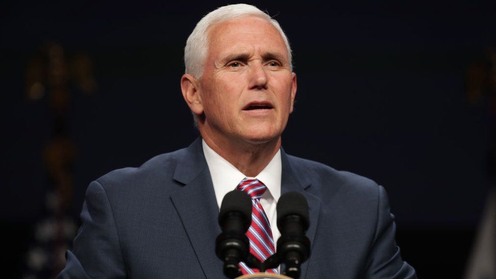 Mike Pence, vicepresidente de Estados Unidos, hablando en 2019.