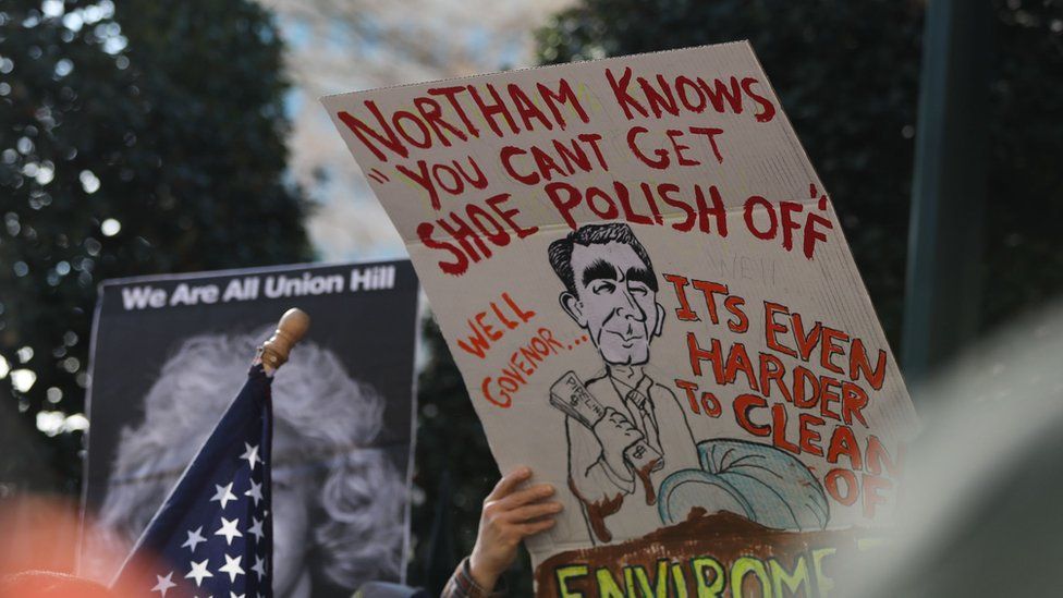 Protestors rally against Virginia Governor Ralph Northam outside of the governors mansion in downtown Richmond, Virginia on February 4, 2019.