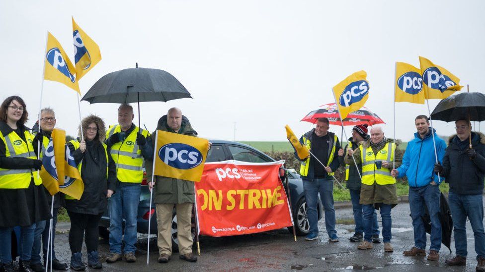 PCS union members on strike at Cardiff airport