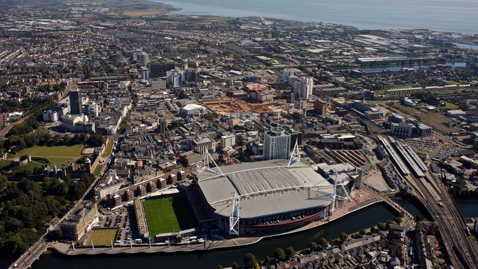 An aerial view of Cardiff city centre