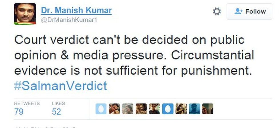 Court verdict can't be decided on public opinion & media pressure. Circumstantial evidence is not sufficient for punishment. #SalmanVerdict