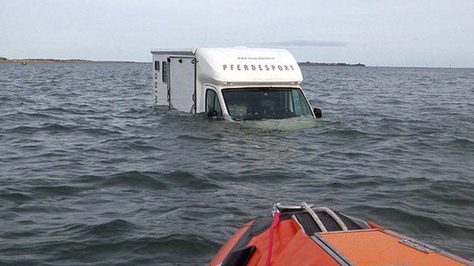 Partially submerged vehicle