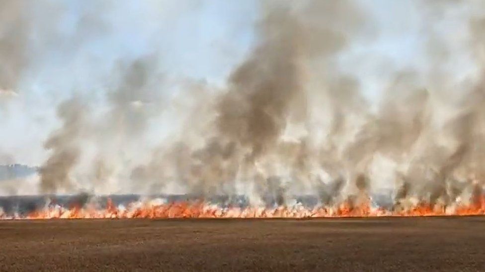 A major fire in a field