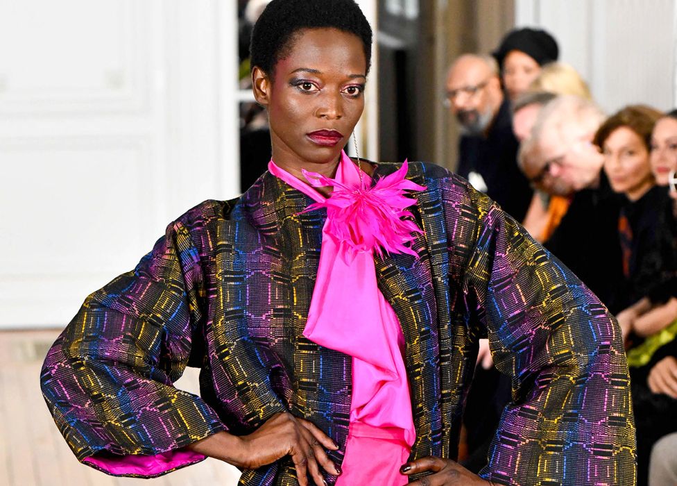 A model walks the runway during the Imane Ayissi Haute Couture Spring/Summer 2024 at Paris Fashion Week in January 2024