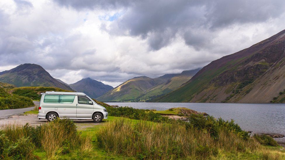 A campervan next to Wast Water