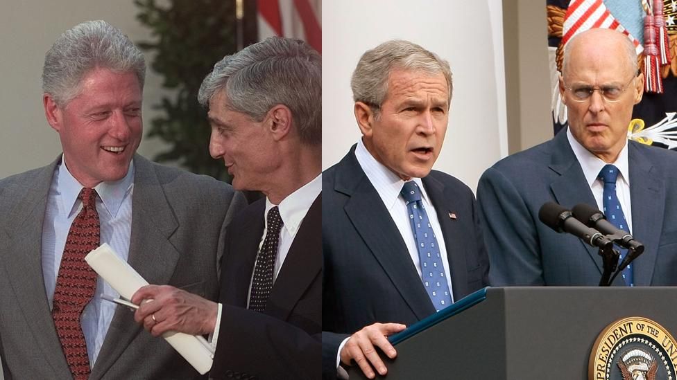 Bill Clinton and Robert Rubin, George W Bush and Henry Paulson