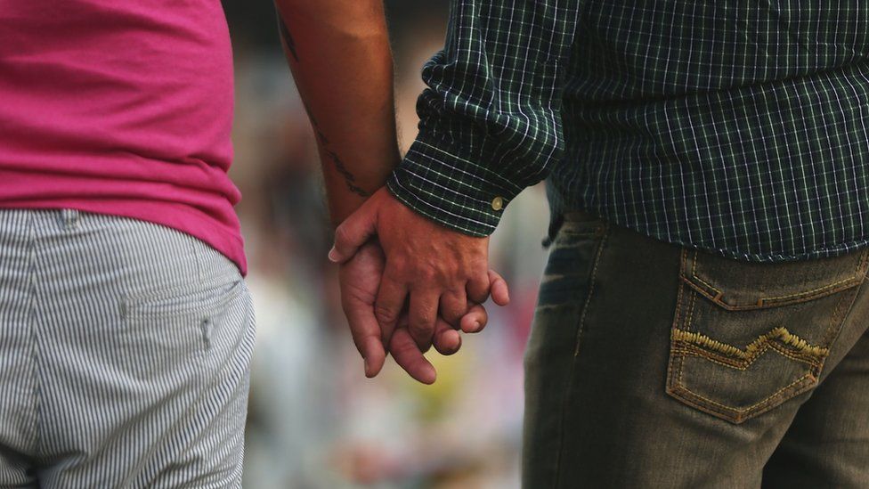 Gay couple holding hands, file pic