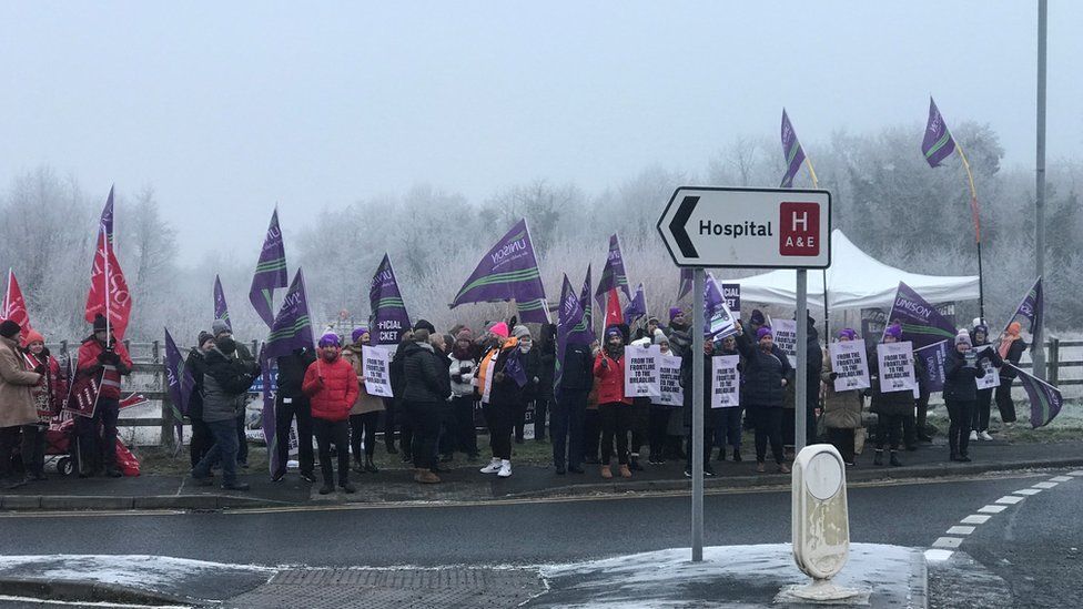 A picket line at South West Acute Hospital
