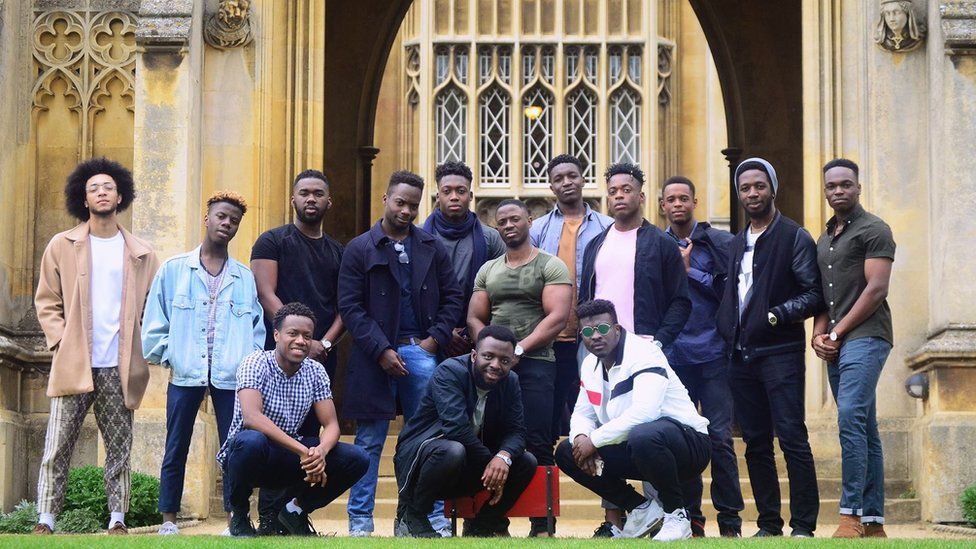 Photo of 14 black male students from Cambridge University