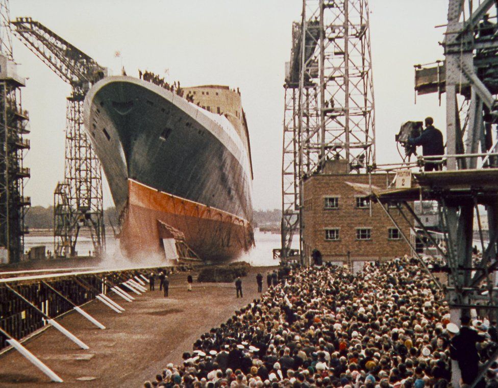 The launching of the QE2 by the Queen at John Brown's Yard