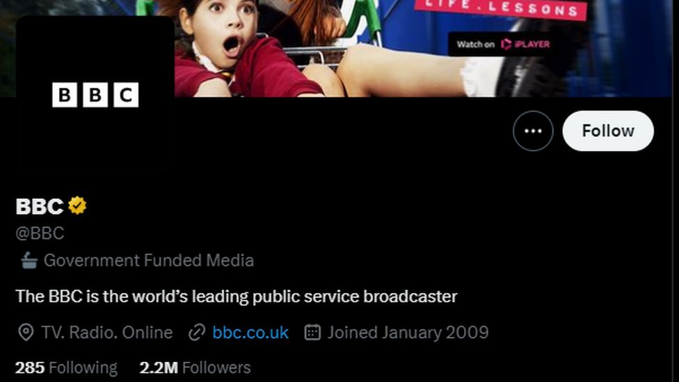 Screenshot of @BBC Twitter account
