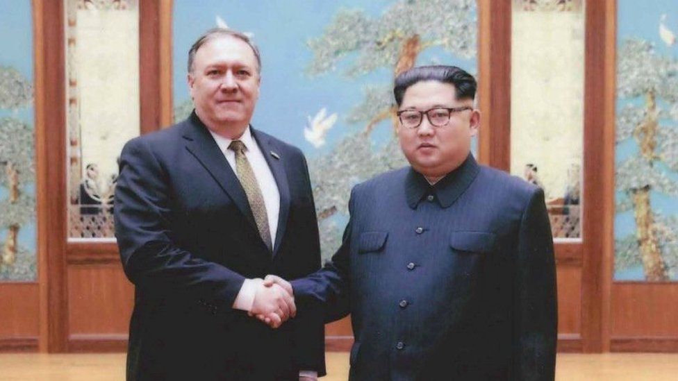 CIA Director Mike Pompeo meets North Korean leader Kim Jong Un in Pyongyang, North Korea in a photo released by the White House