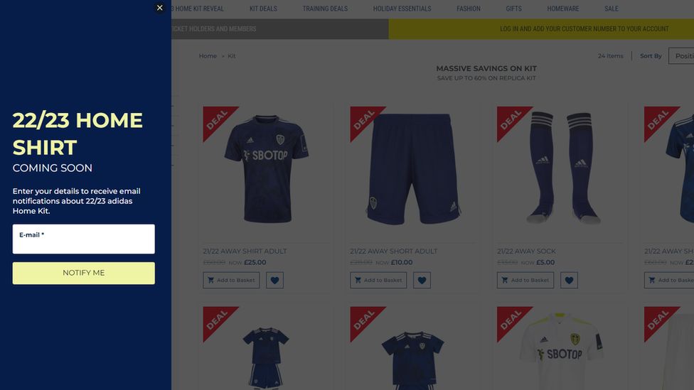 Screengrab of Leeds United website