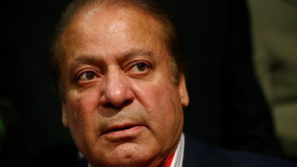 Nawaz Sharif at a news conference in London in 2018
