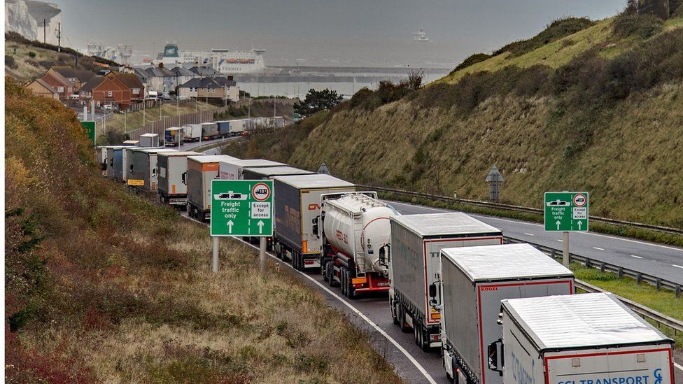 Long queues near the Port of Dover