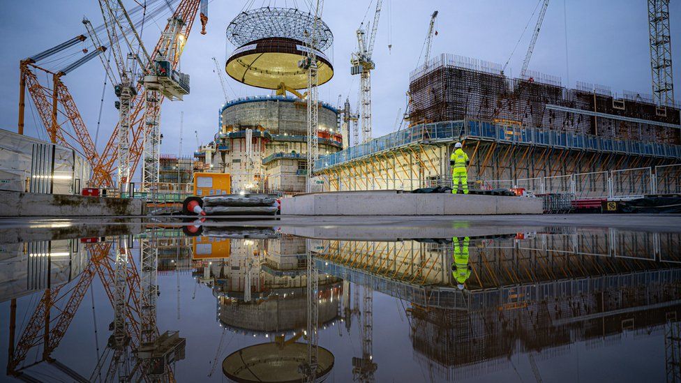 Hinkley Point C's first reactor building, at the nuclear power station construction site in Bridgwater, Somerset