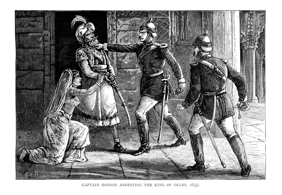 An illustration showing the arrest of Bahadur Shah Zafar