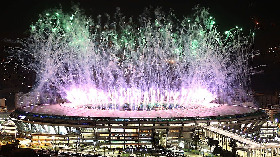 Fireworks at the opening ceremony of the Rio Olympics