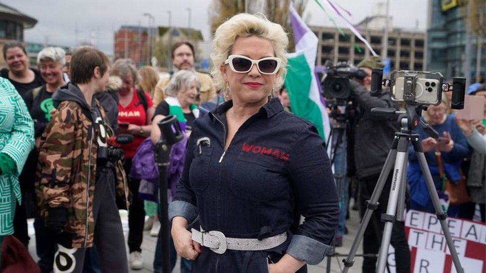 Women's rights activist Kellie-Jay Keen during a Let Women Speak rally in Belfast