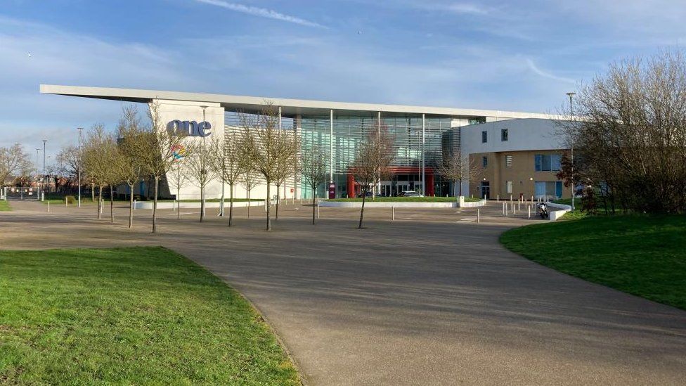 Modern concrete and glass college building