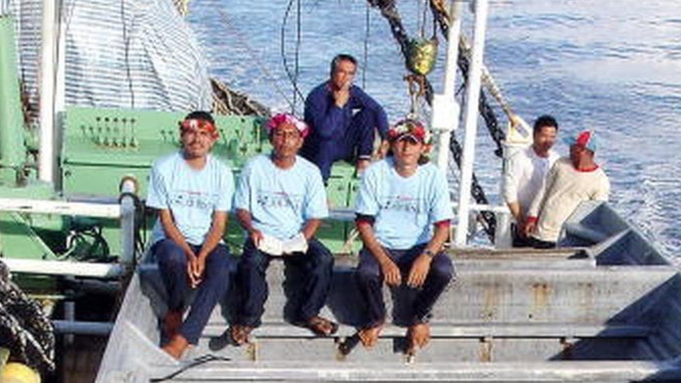 Mexican fishermen Jesus Vidana (left), Salvador Ordonez (centre) and Lucio Rendon (right)