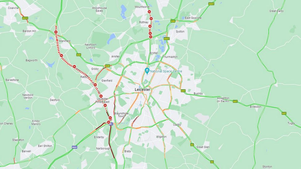 Map of road closure at 15:30
