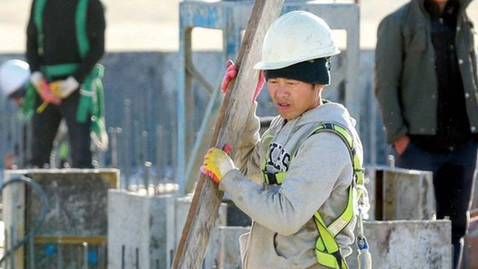 North Korean workers on a building site in the Mongolian capital Ulaanbaatar.