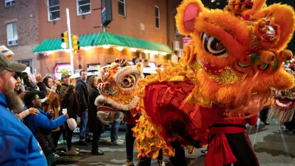 People celebrate the Lunar New Year of the Dragon in the streets of Philadelphia, Pennsylvania of United States on February 10, 2024.