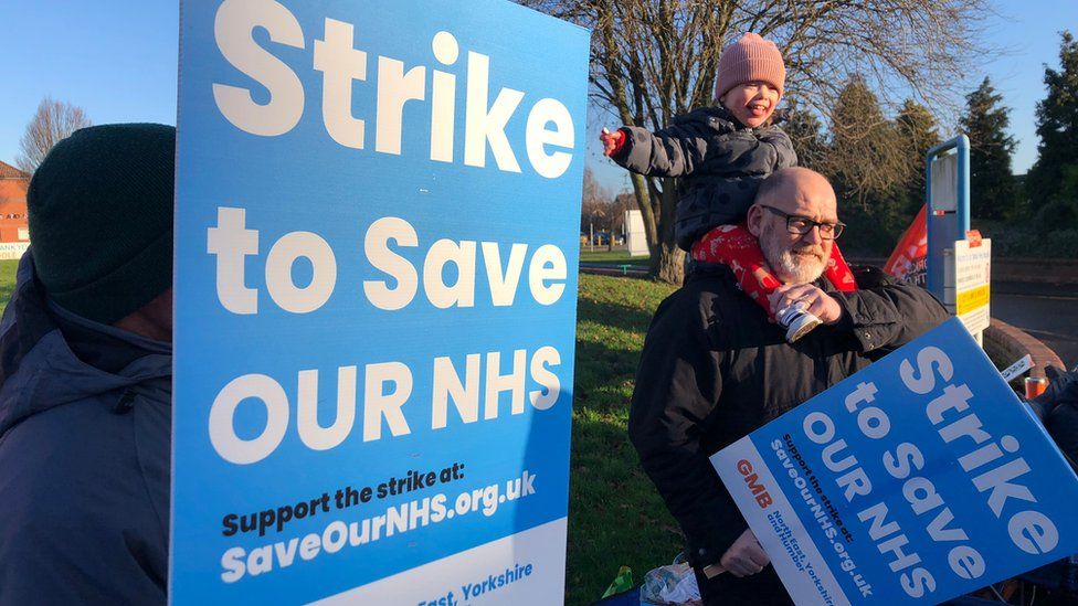 Picket line outside Goole and District Hospital in East Yorkshire