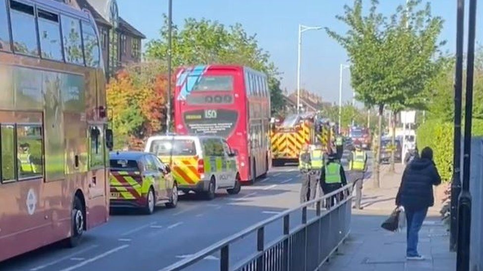 Emergency services outside the Hainault Tube station