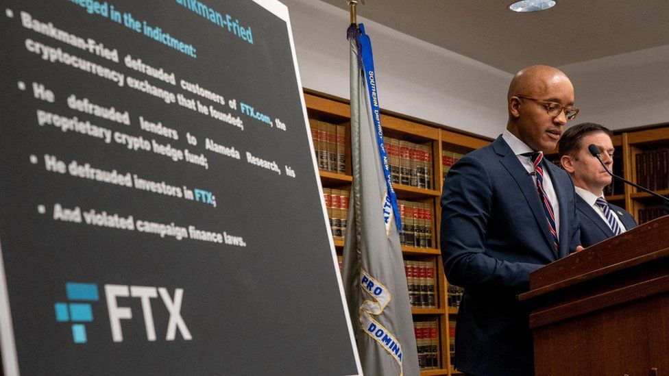 U.S. attorney Damian Williams speaks to the media regarding the indictment of Samuel Bankman-Fried, the founder of failed crypto exchange FTX in New York City, U.S., December 13, 2022. REUTERS