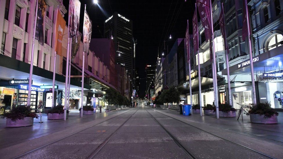 Bourke Street Mall as a curfew is introduced in Melbourne, 02 August 2020