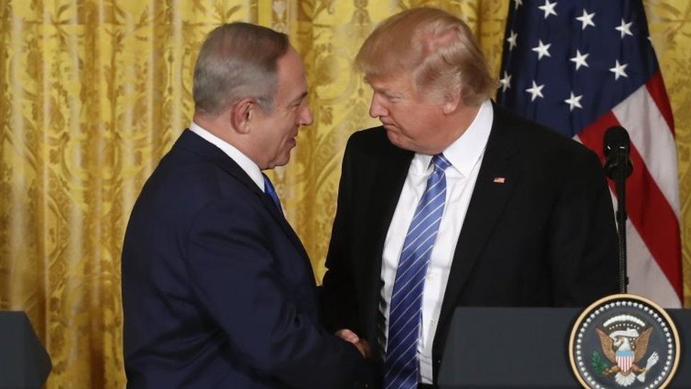 Israeli Prime Minister Benjamin Netanyahu (left) and US President Donald Trump during a meeting in Washington. Photo: 15 February 2017