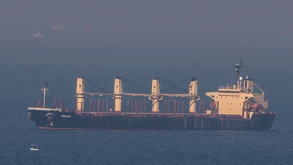 File photo showing the Rubymar, a cargo ship with British links, at anchor in the Black Sea off Turkey (2 November 2022)