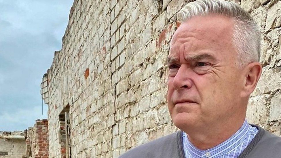 BBC newsreader and presenter Huw Edwards visits the remains of the German POW camp where his grandfather was held.