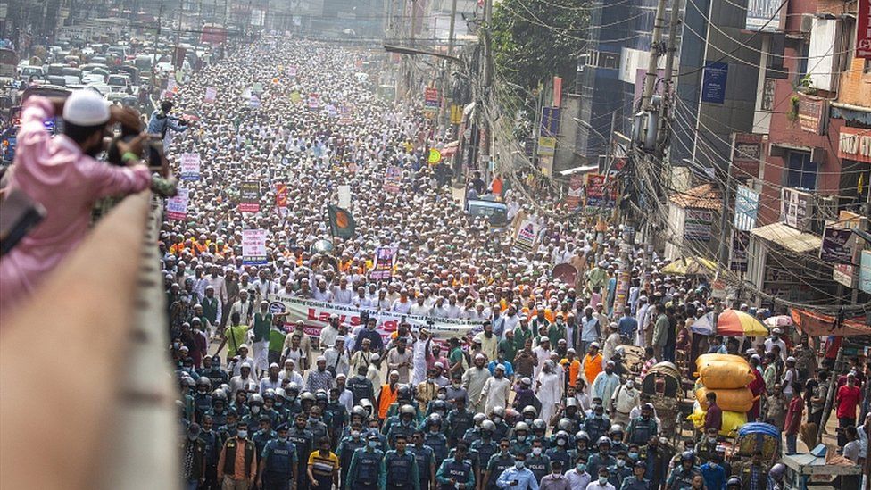 Protest calling for the boycott of French products and to denounce French President Emmanuel Macron in Dhaka, Bangladesh, October 27, 2020