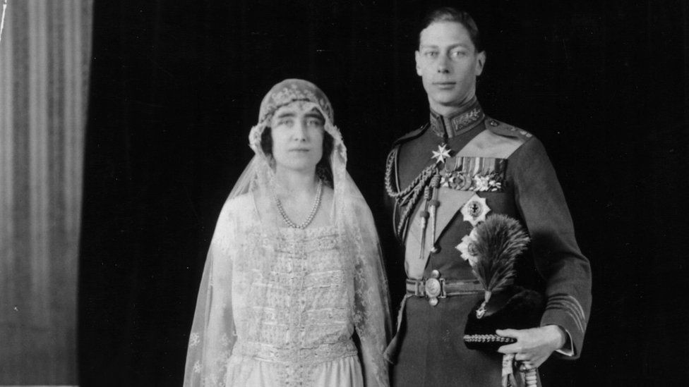 The Duke of York and Lady Elizabeth Bowes Lyon on their wedding day in 1923