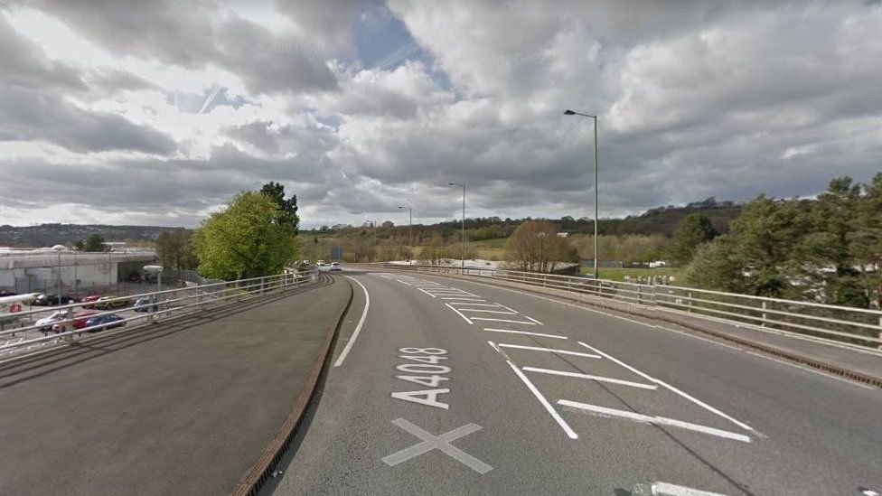 The crash happened on the A4048 by Sainsbury's in Pontllanfraith