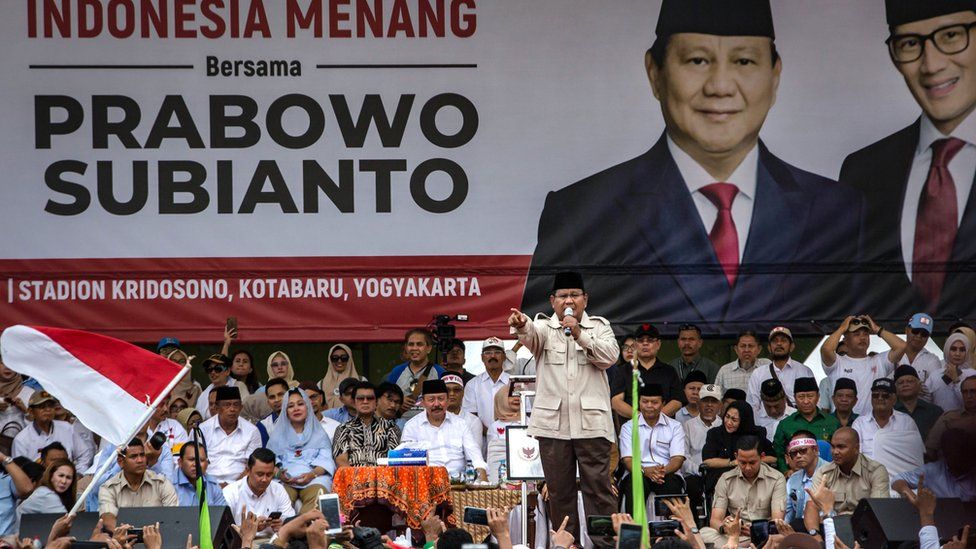Opposition presidential candidate General Prabowo at a rally