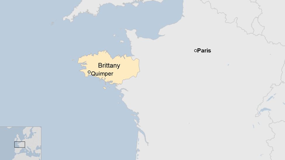 A map showing Quimper, Brittany