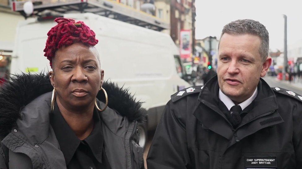Donna Murray-Turner and Ch Supt Andy Brittain stood on a street in Croydon
