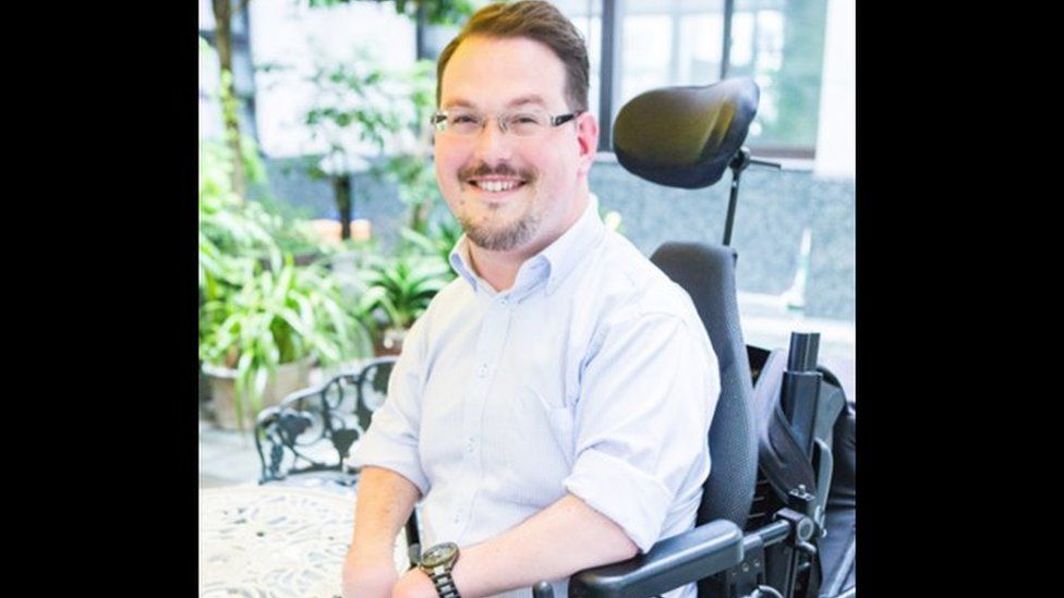 Josh Grisdale, creator of Accessible Japan, in his wheelchair