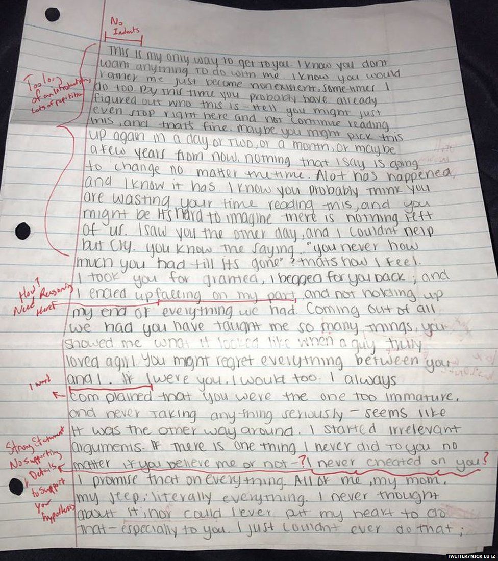 Man marks his ex-girlfriend's apology letter and sends it back to her ...