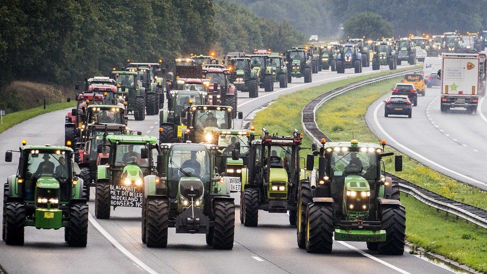 Farmers block the A28 motorway in the Netherlands as they take to the streets to protest on 1 October 2019