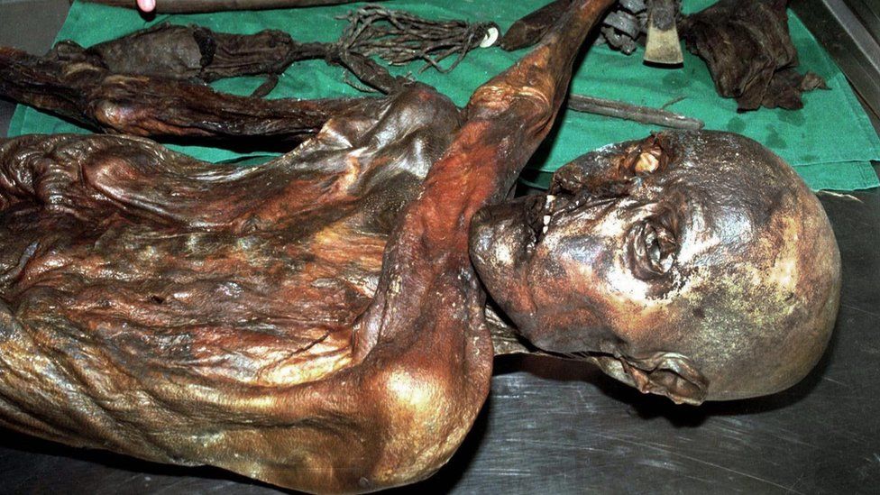 Oetzi, the mummified 5,000-year-old man found in ice near the border between Austria and Italy