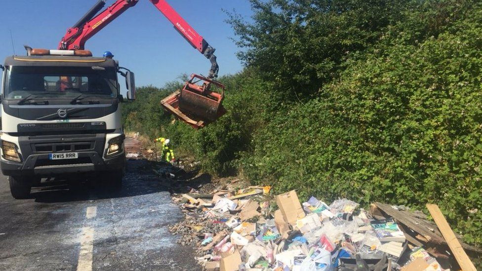 A34 clean-up after milk and varnish spill