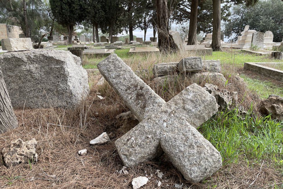 Desecrated graves at the Mount Zion cemetery in Jerusalem