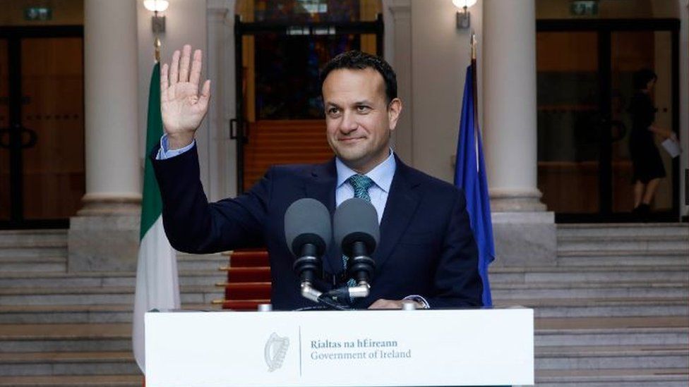 Handout photo of Taoiseach Leo Varadkar on the steps of Government Buildings Dublin, addressing the public on the state of the coronavirus lockdown in Ireland on 1 May