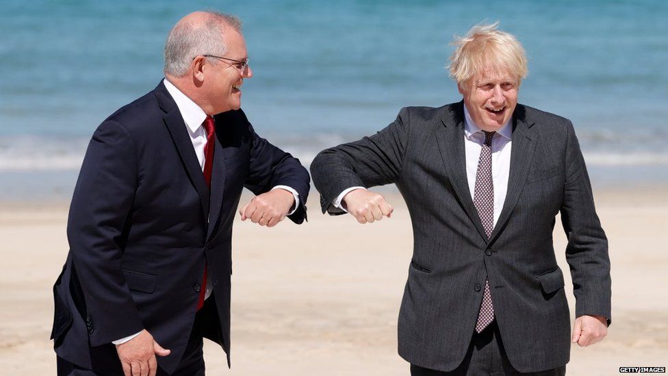 Scott Morrison and Boris Johnson