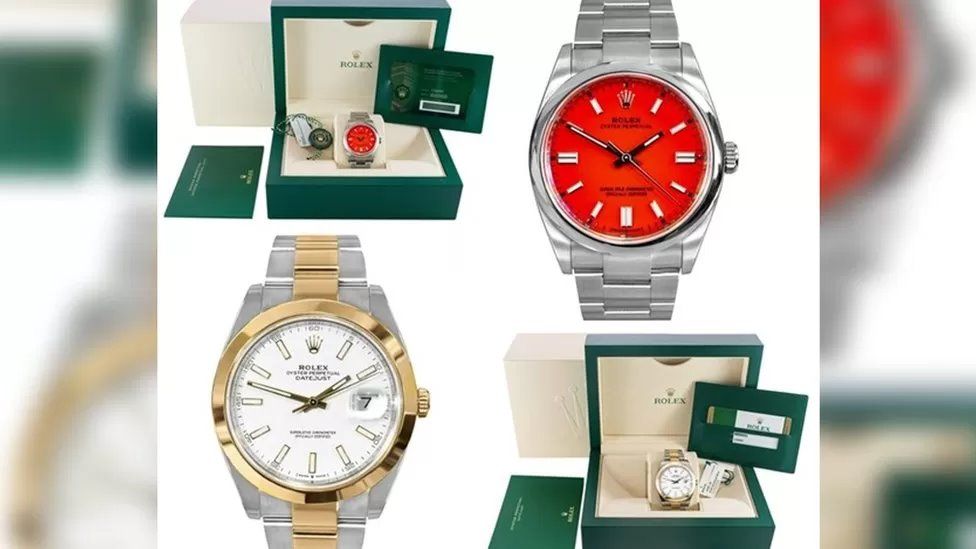 Rolex watches on display.